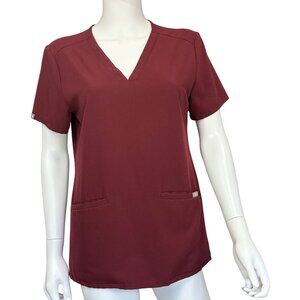 Figs Burgundy V-Neck Short Sleeve Womens Scrub Top Size Small Lightweight